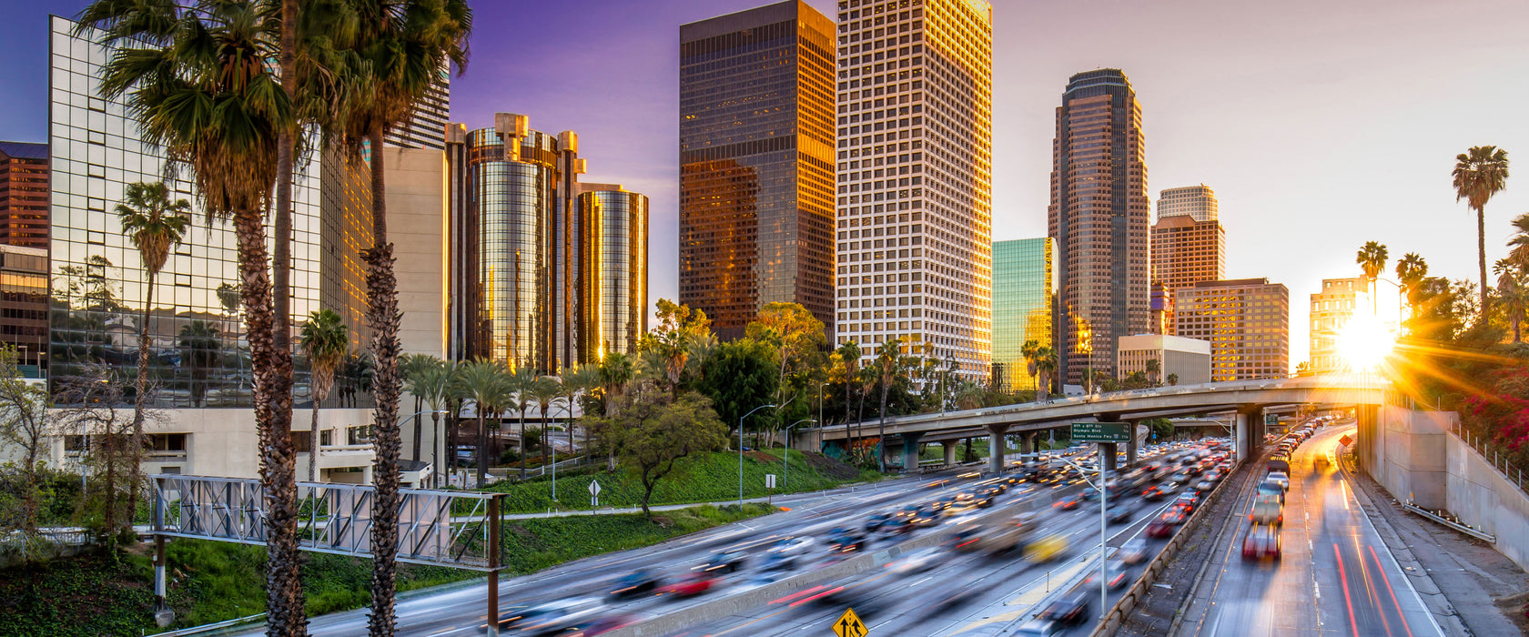 Straßenverkehr in Los Angeles, Glasbild Panorama