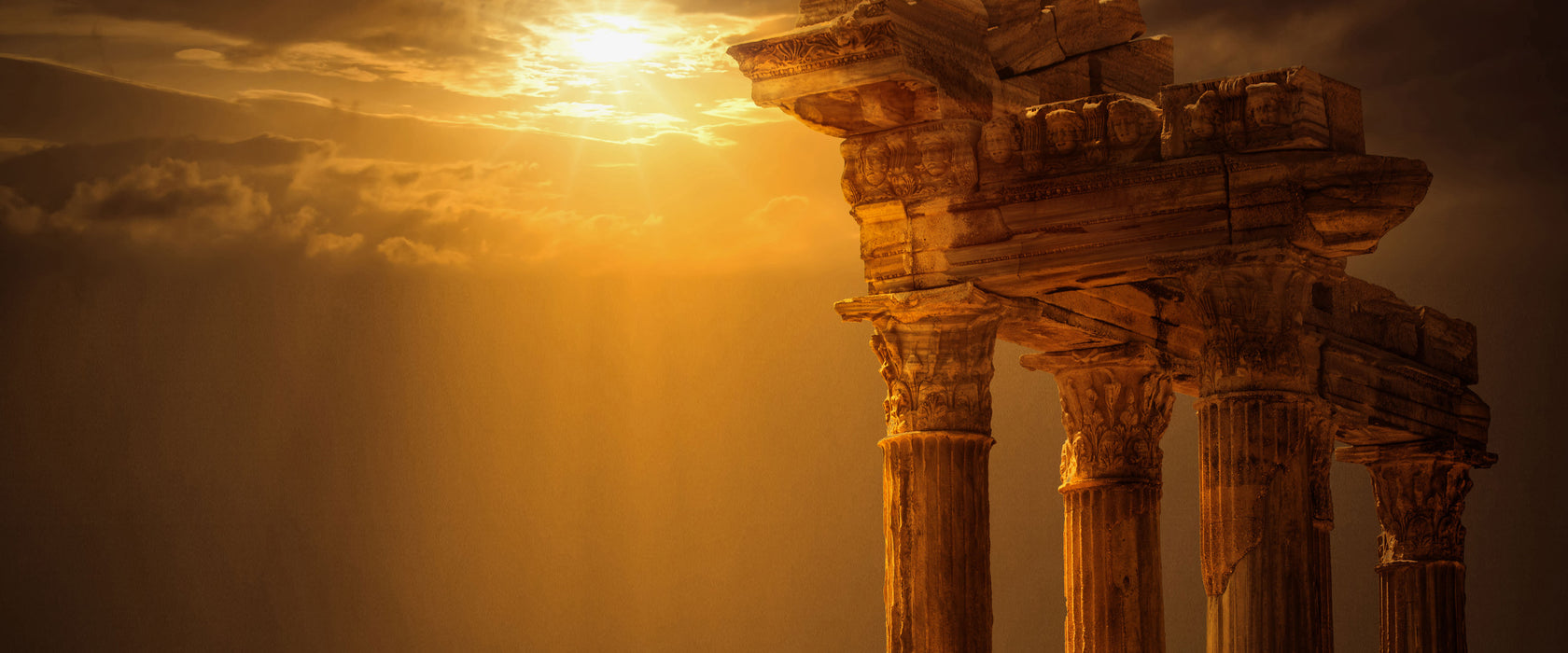 Antiker Apollontempel, Glasbild Panorama