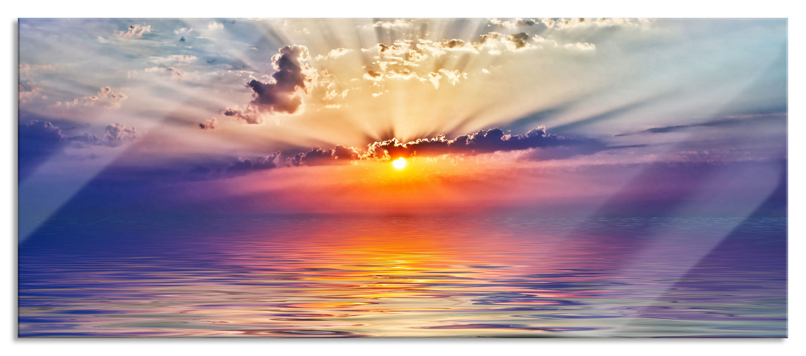 Pixxprint Sonnenaufgang im Meer, Glasbild Panorama