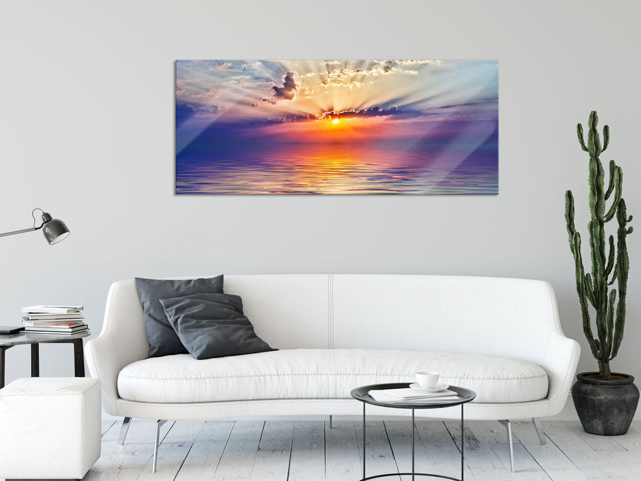 Sonnenaufgang im Meer, Glasbild Panorama