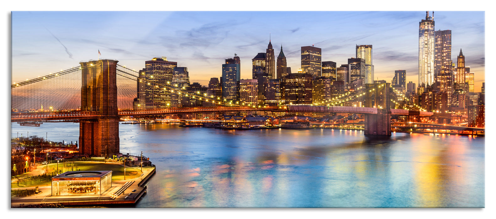 Pixxprint Blick auf Brooklyn Bridge, Glasbild Panorama