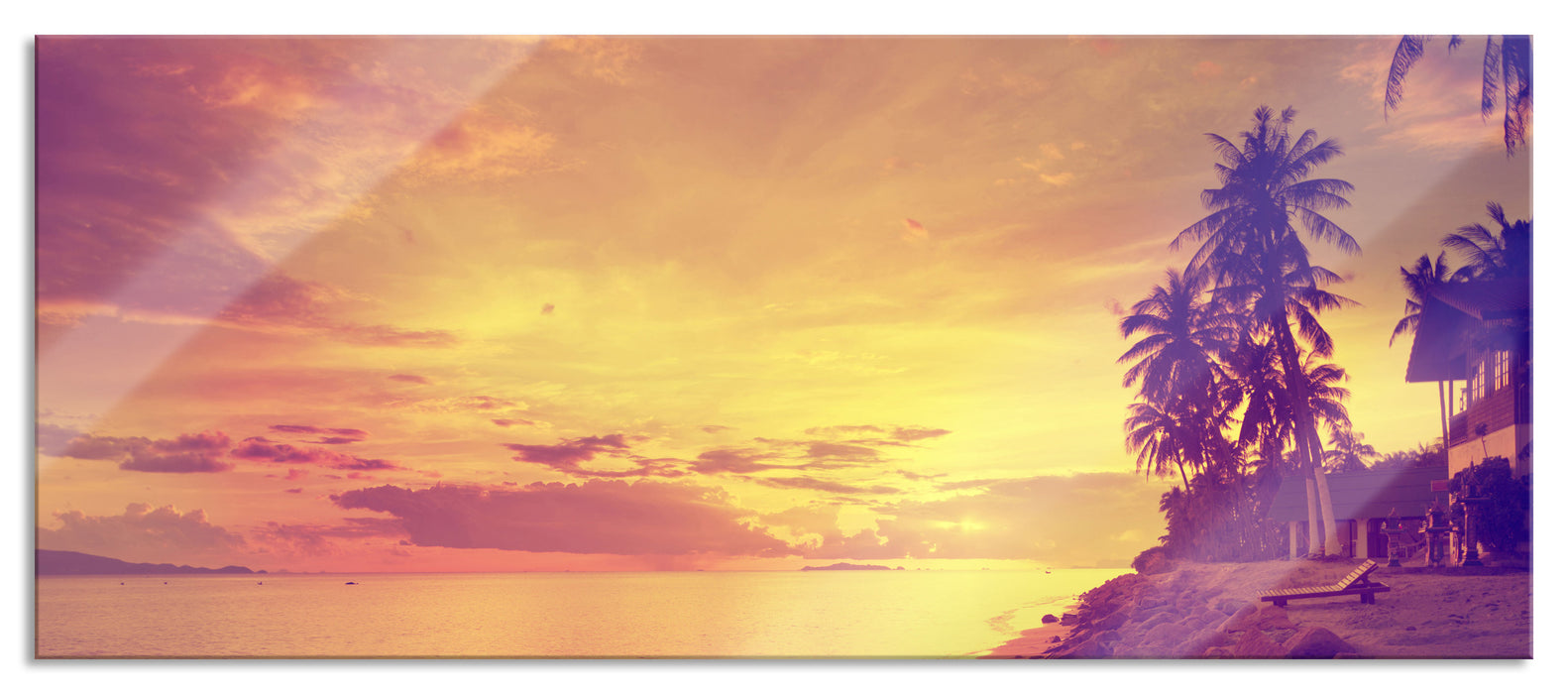 Pixxprint Strandhütten Meer, Glasbild Panorama