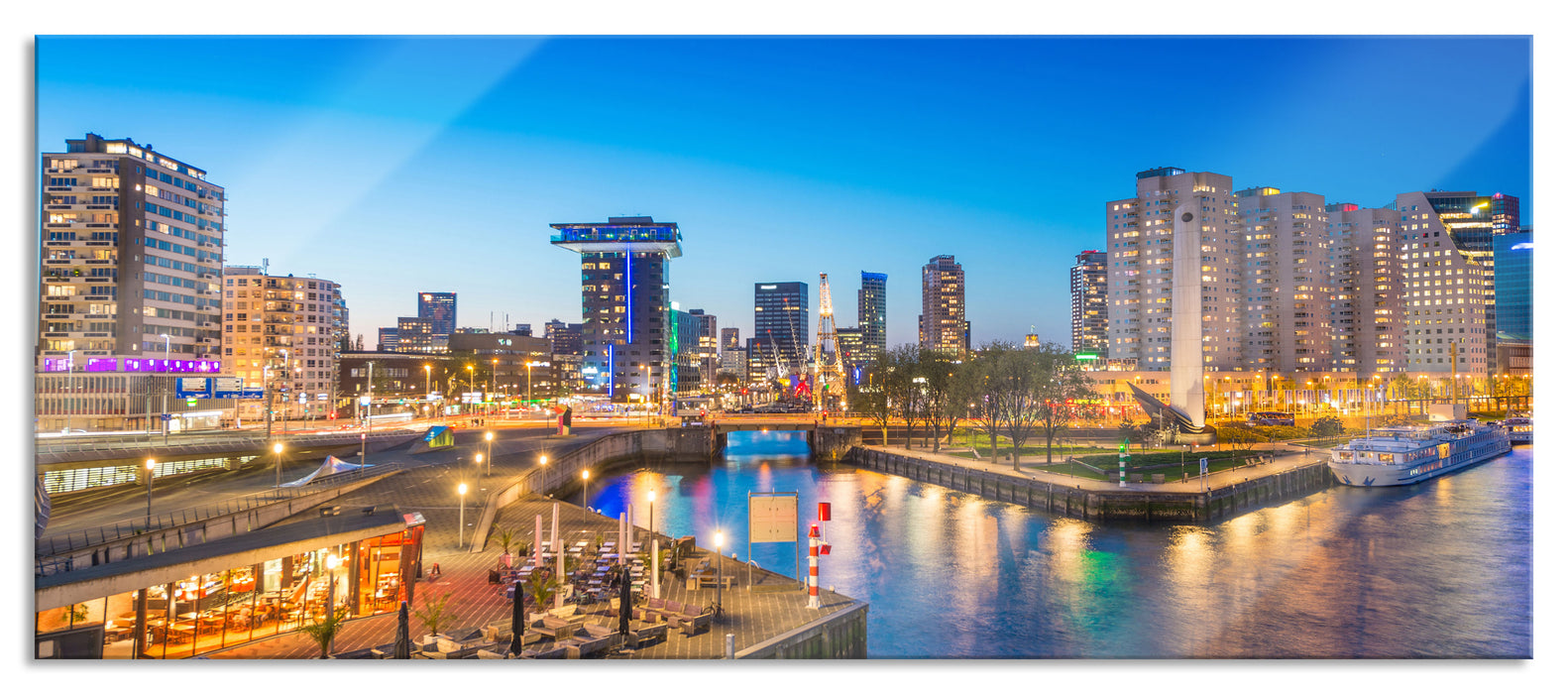Ausblick auf Rotterdam, Glasbild Panorama