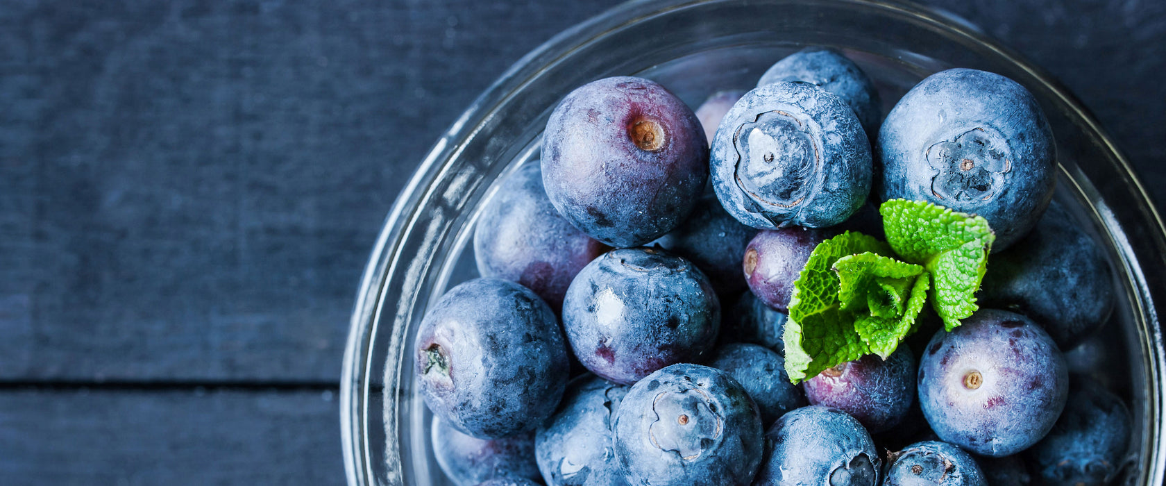 Glas mit frischen Blaubeeren, Glasbild Panorama