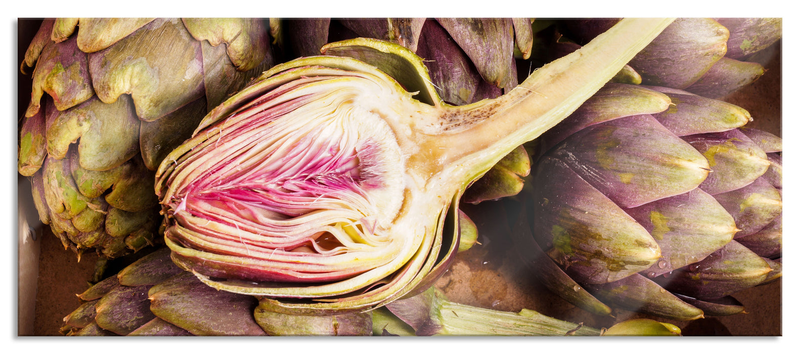Pixxprint Aufgeschnittene Artischocke, Glasbild Panorama