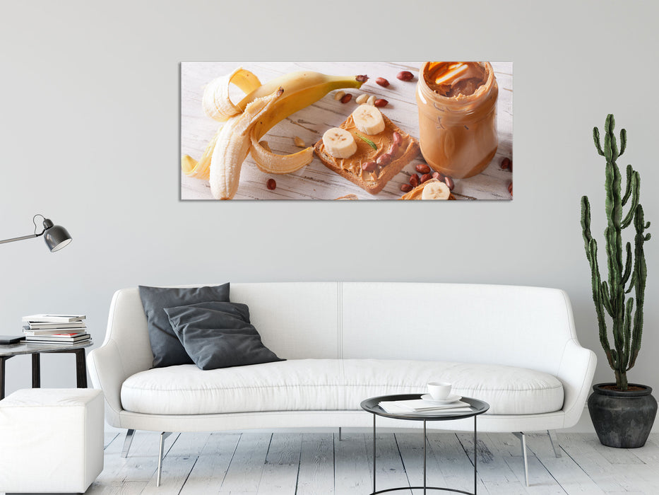 Erdnussbutter Bananen Sandwich, Glasbild Panorama