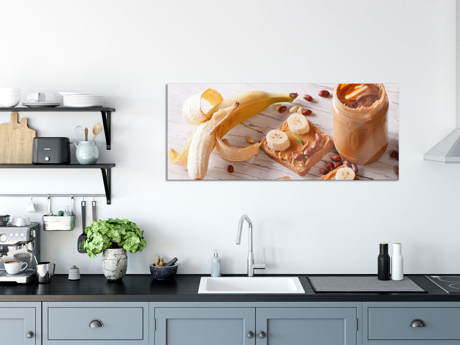 Erdnussbutter Bananen Sandwich, Glasbild Panorama