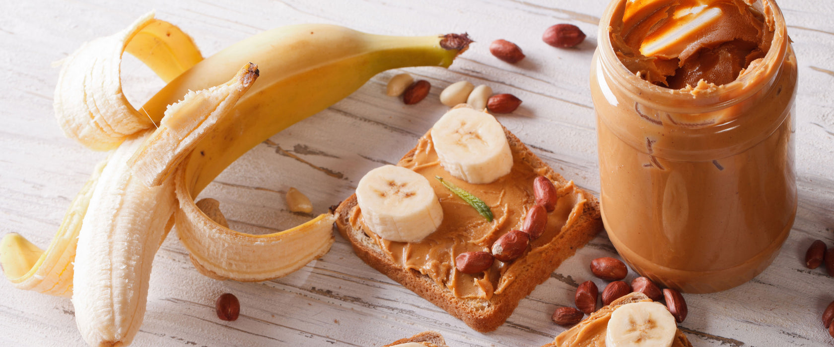 Erdnussbutter Bananen Sandwich, Glasbild Panorama