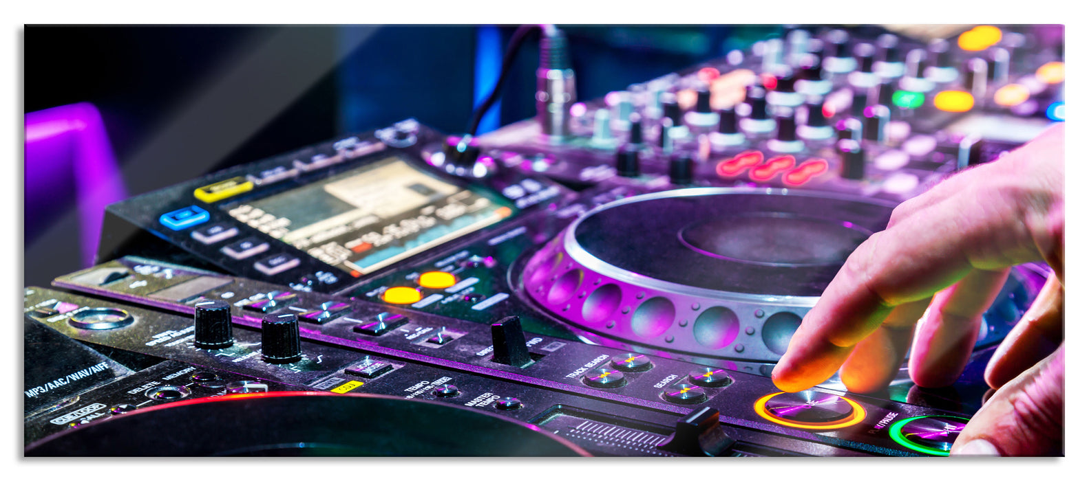 Pixxprint Modern beleuchteter DJ Pult, Glasbild Panorama