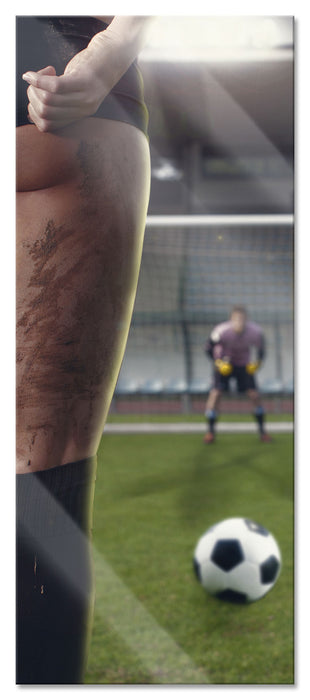 Pixxprint Frauenpo im Fußballtrikot, Glasbild Panorama