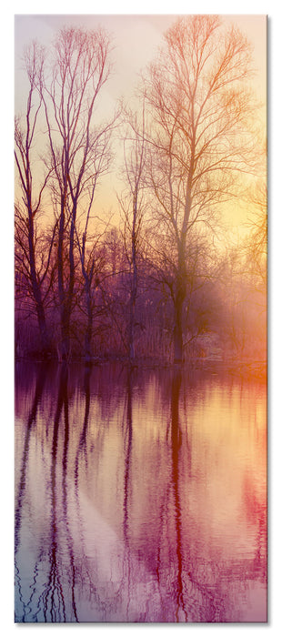 Pixxprint Bäume spiegeln sich im Wasser, Glasbild Panorama