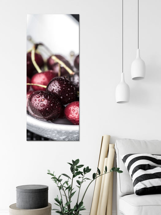 Frische Kirschen in Schlüssel, Glasbild Panorama