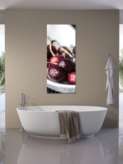 Frische Kirschen in Schlüssel, Glasbild Panorama