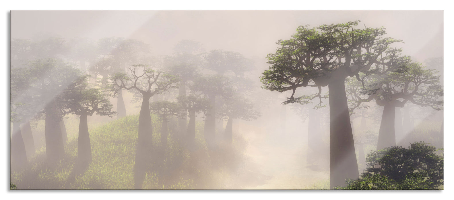 Pixxprint Mysteriöser Wald im Nebel, Glasbild Panorama