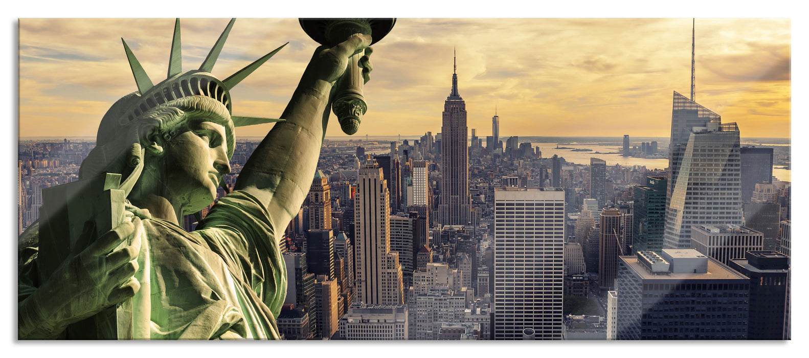 Freiheitsstatue in New York, Glasbild Panorama