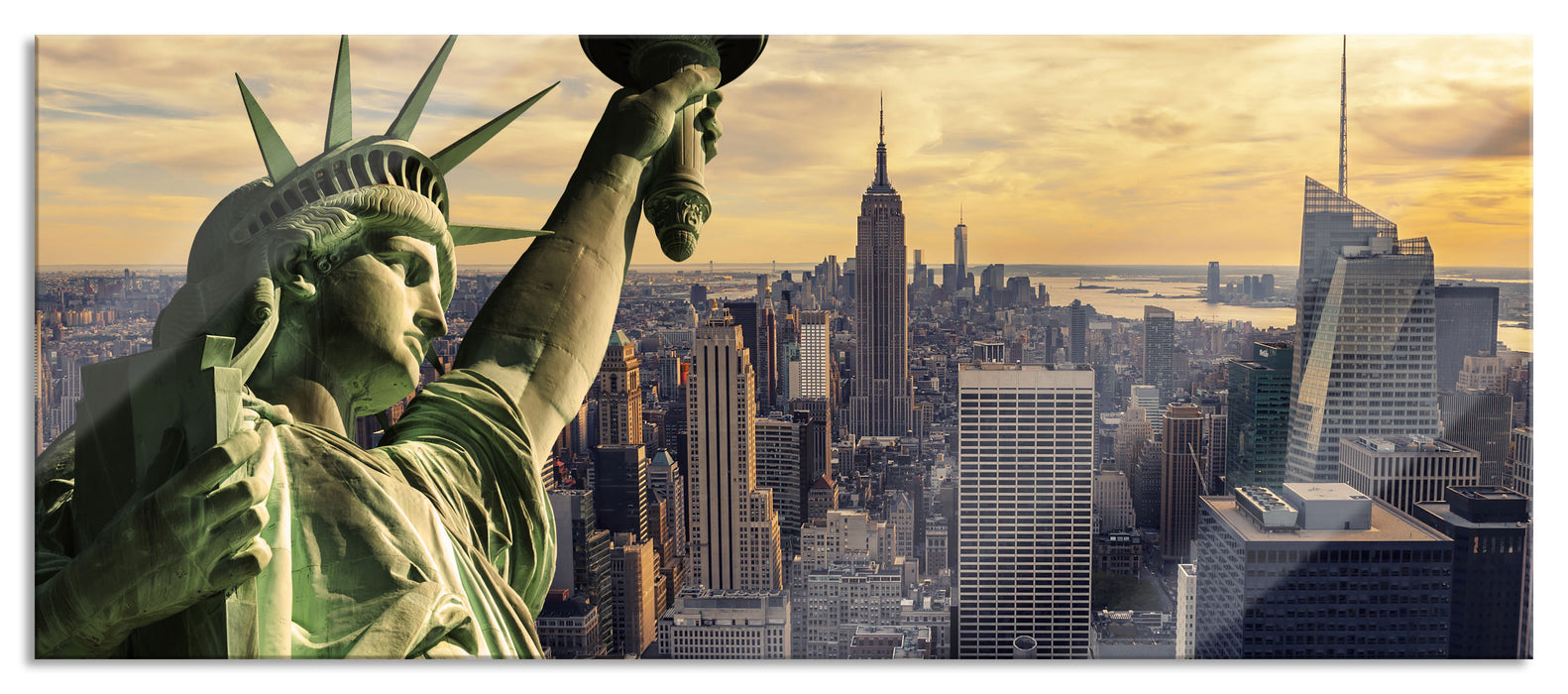 Pixxprint Freiheitsstatue in New York, Glasbild Panorama