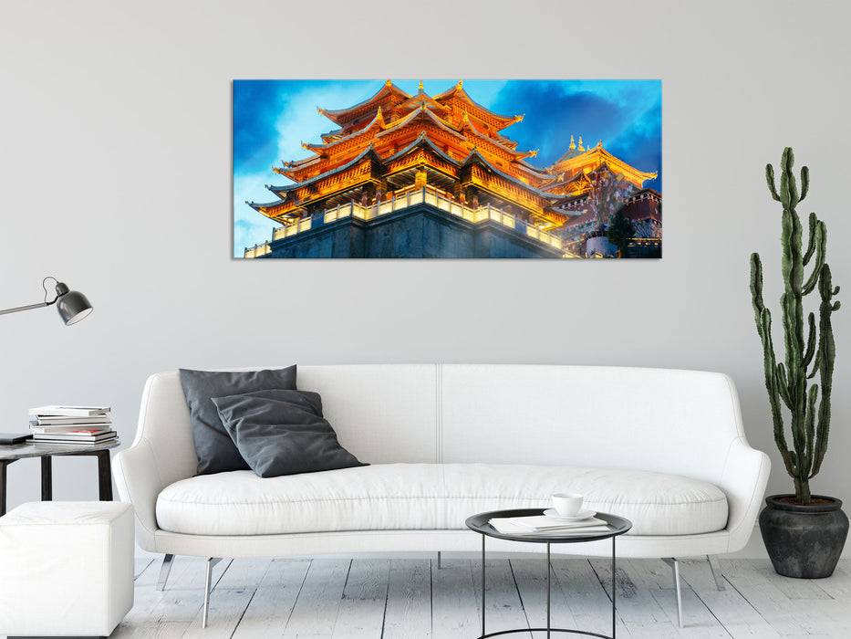 Leuchtender Tempel in China, Glasbild Panorama