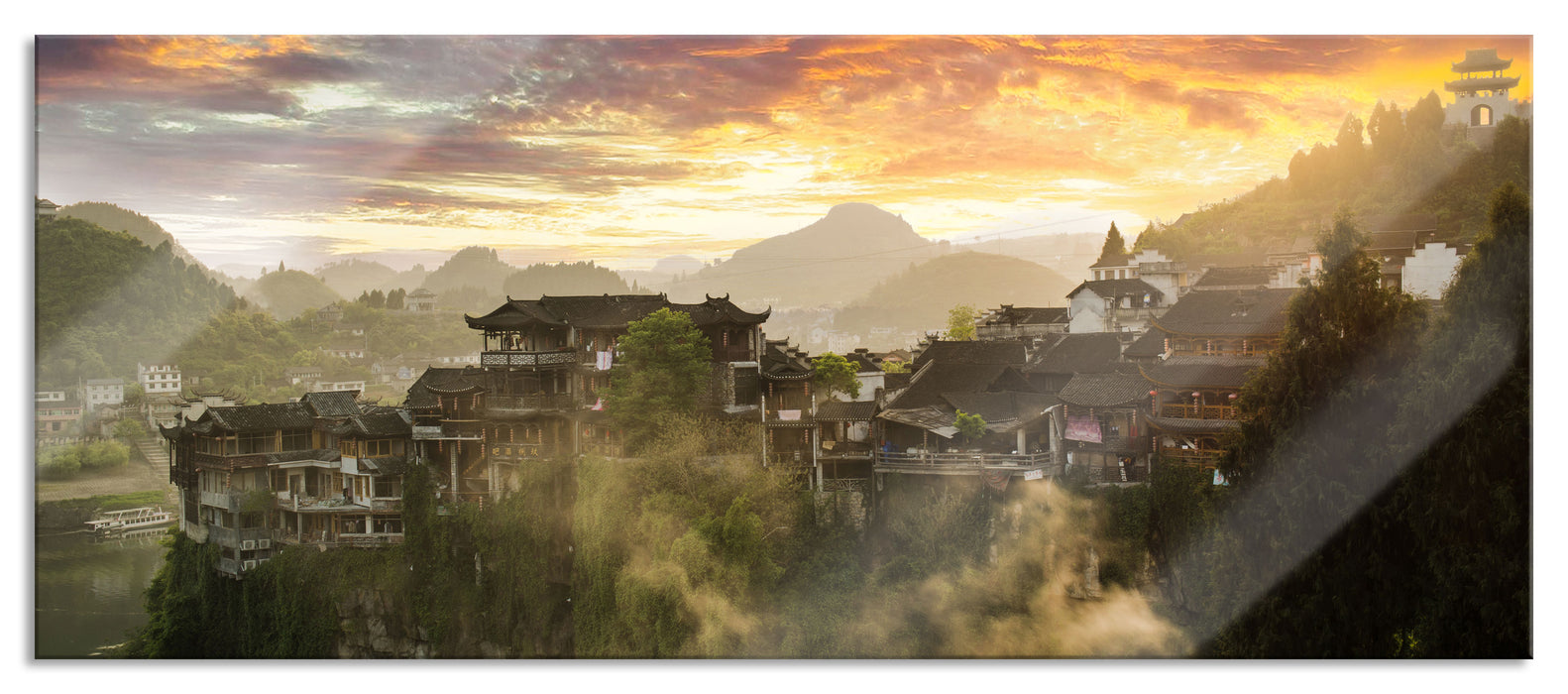 Pixxprint Gigantisches Dorf in China, Glasbild Panorama