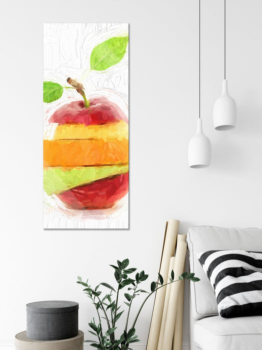 Mixed Fruit - Apple Orange Lime, Glasbild Panorama
