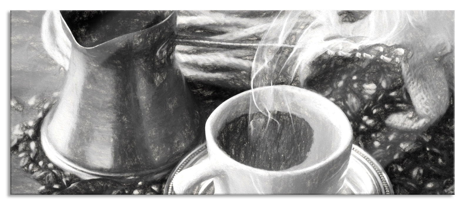 Pixxprint heißer Kaffee, Glasbild Panorama