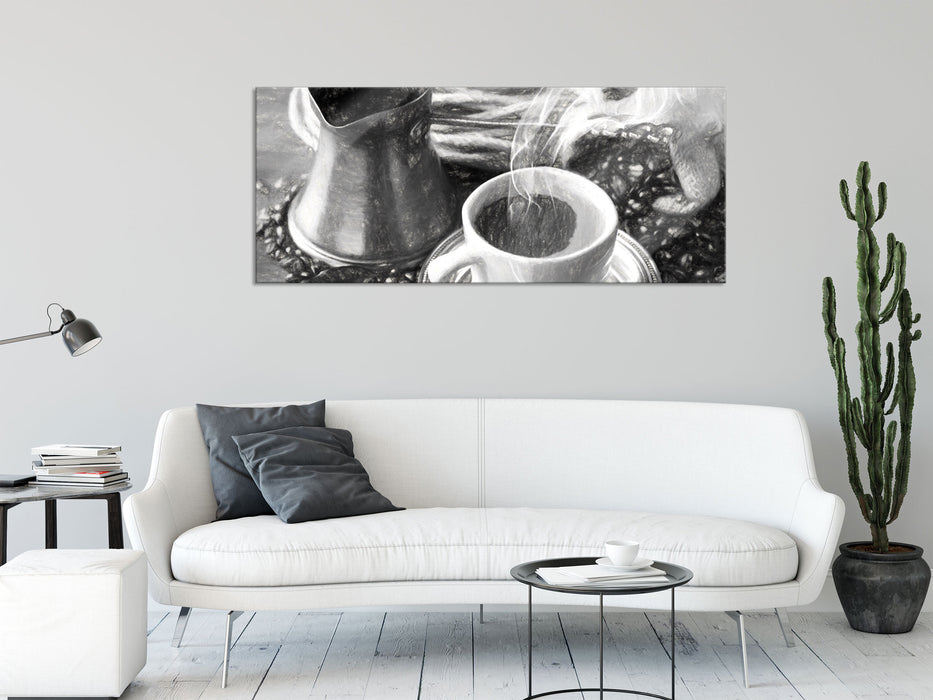 heißer Kaffee, Glasbild Panorama