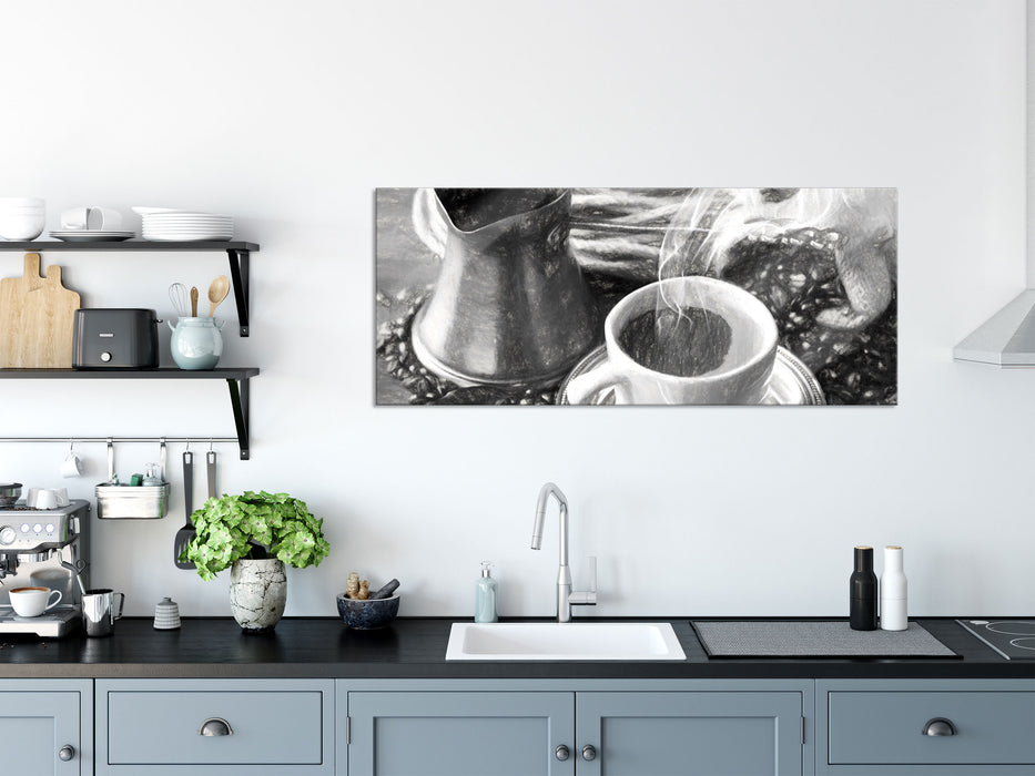 heißer Kaffee, Glasbild Panorama