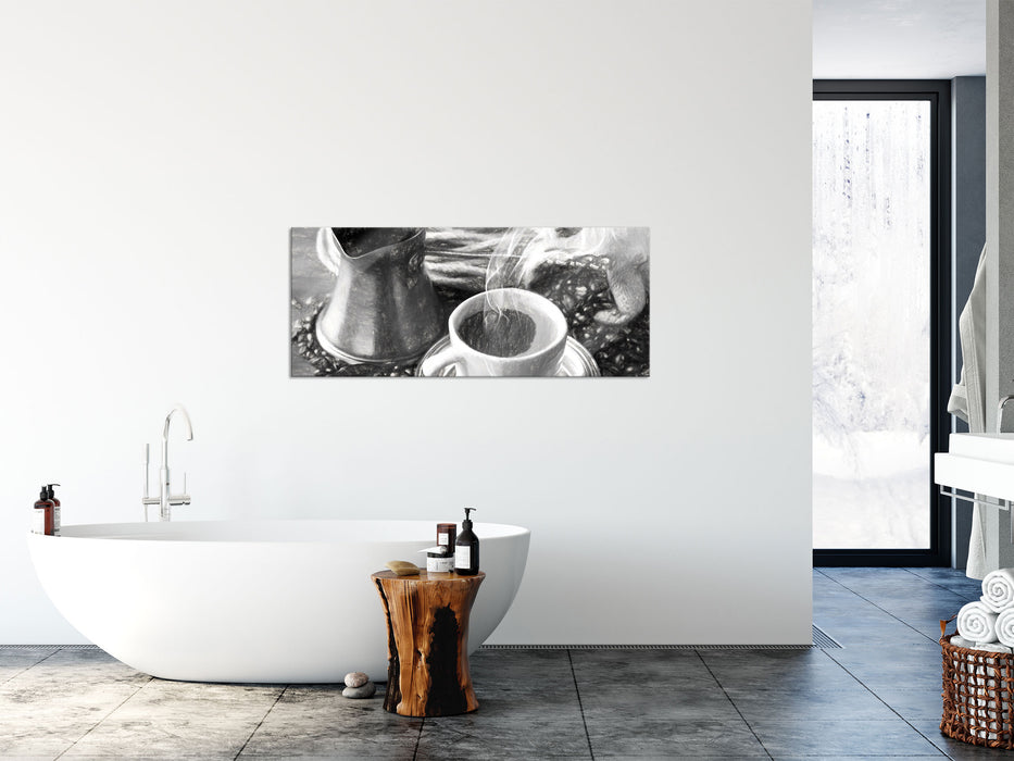 heißer Kaffee, Glasbild Panorama