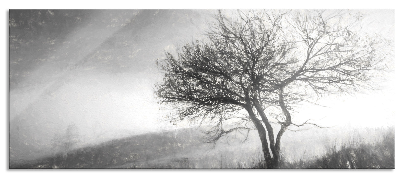 Pixxprint Baum in Landschaft, Glasbild Panorama