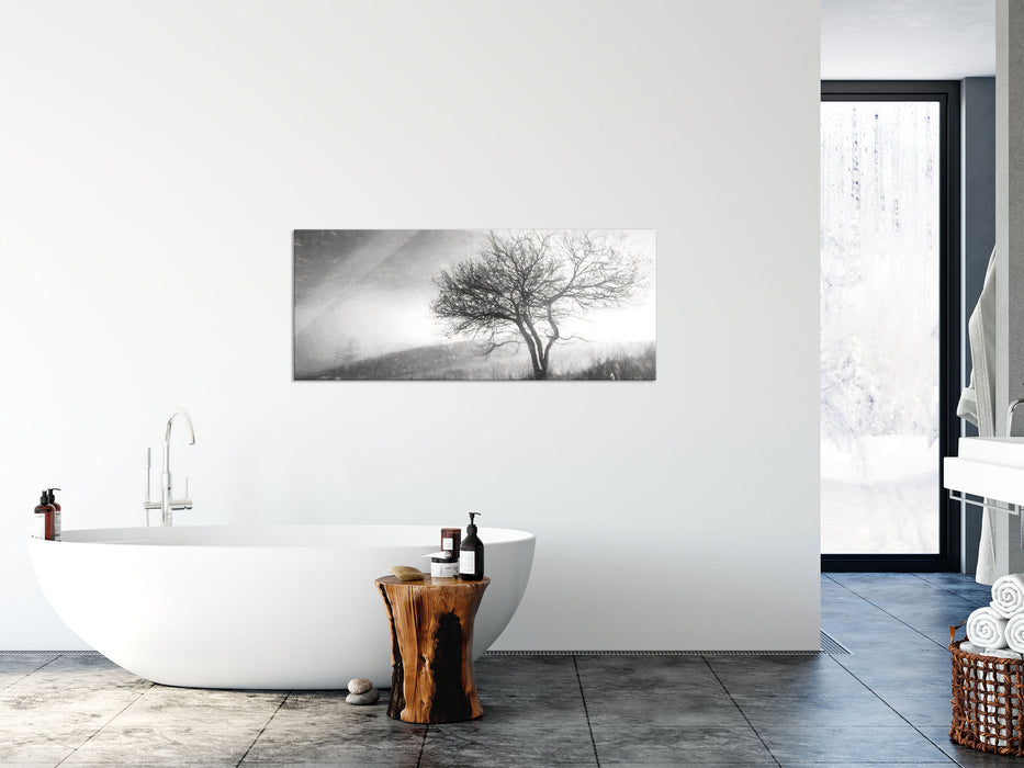 Baum in Landschaft, Glasbild Panorama