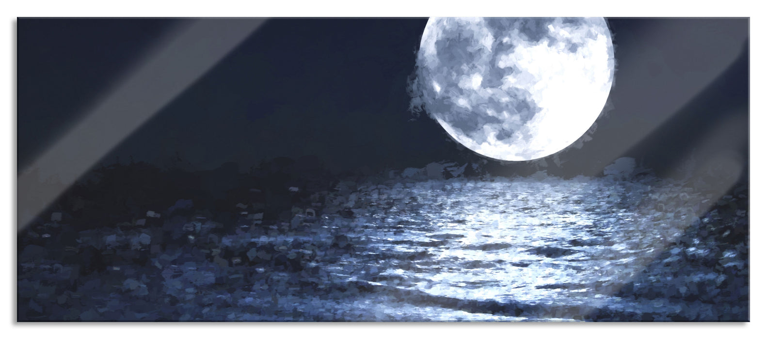 Pixxprint aufgehender Mond über Wasser, Glasbild Panorama