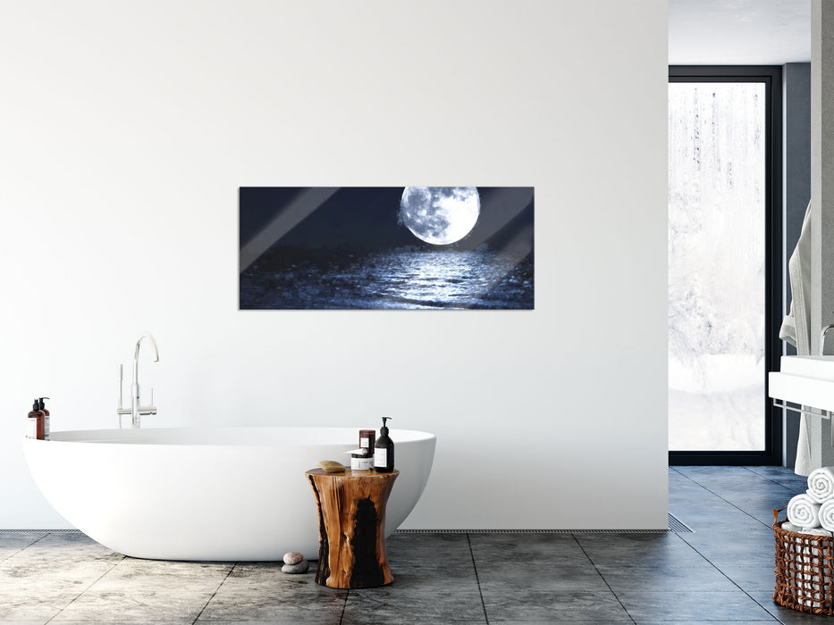 aufgehender Mond über Wasser, Glasbild Panorama