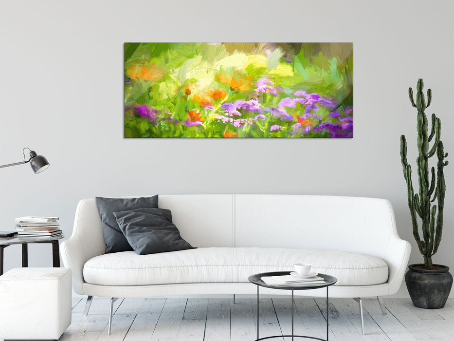 Blumenwiese, Glasbild Panorama