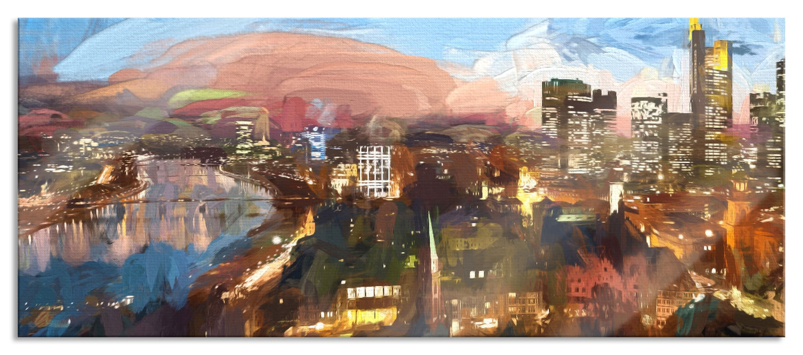 Pixxprint Frankfurt am Main Skyline, Glasbild Panorama