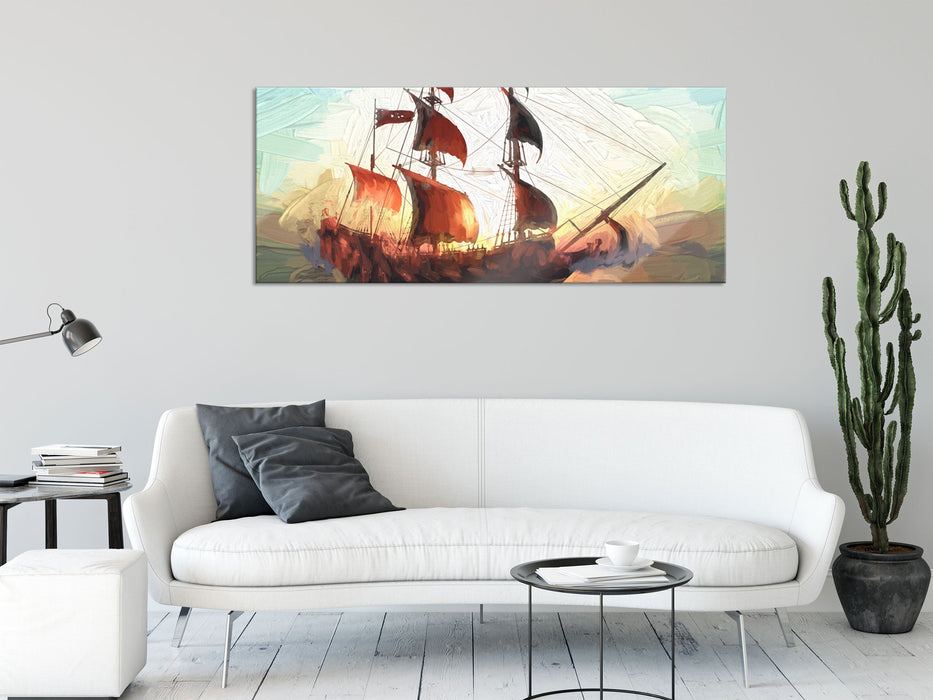 Segelschiff, Glasbild Panorama