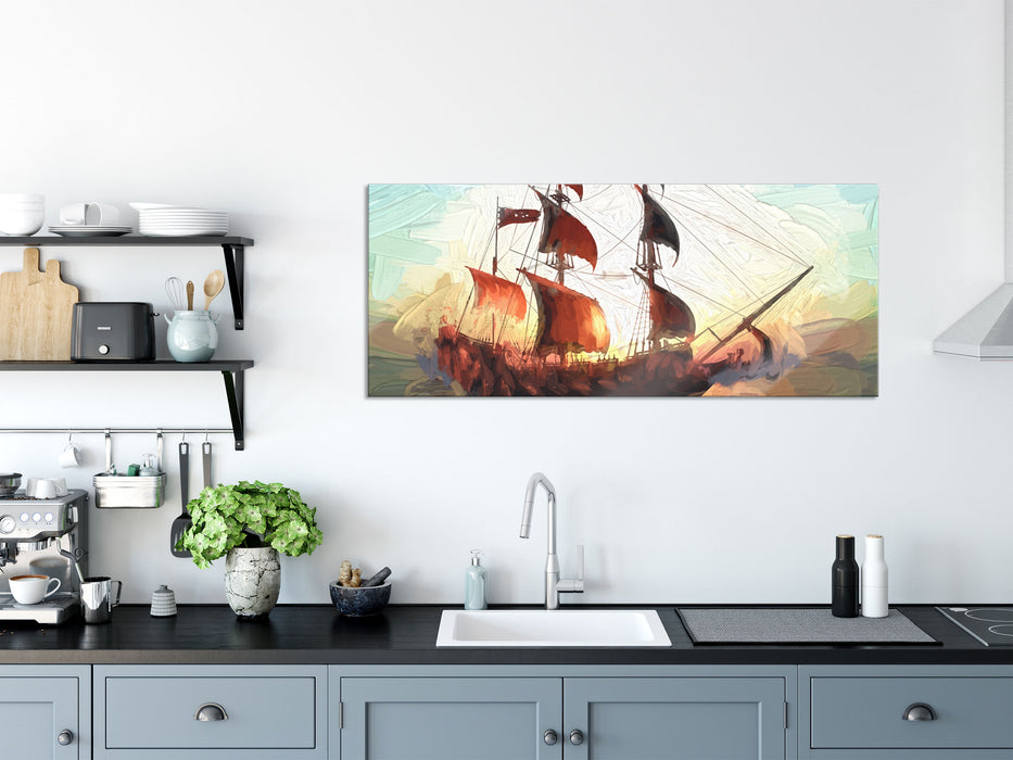 Segelschiff, Glasbild Panorama