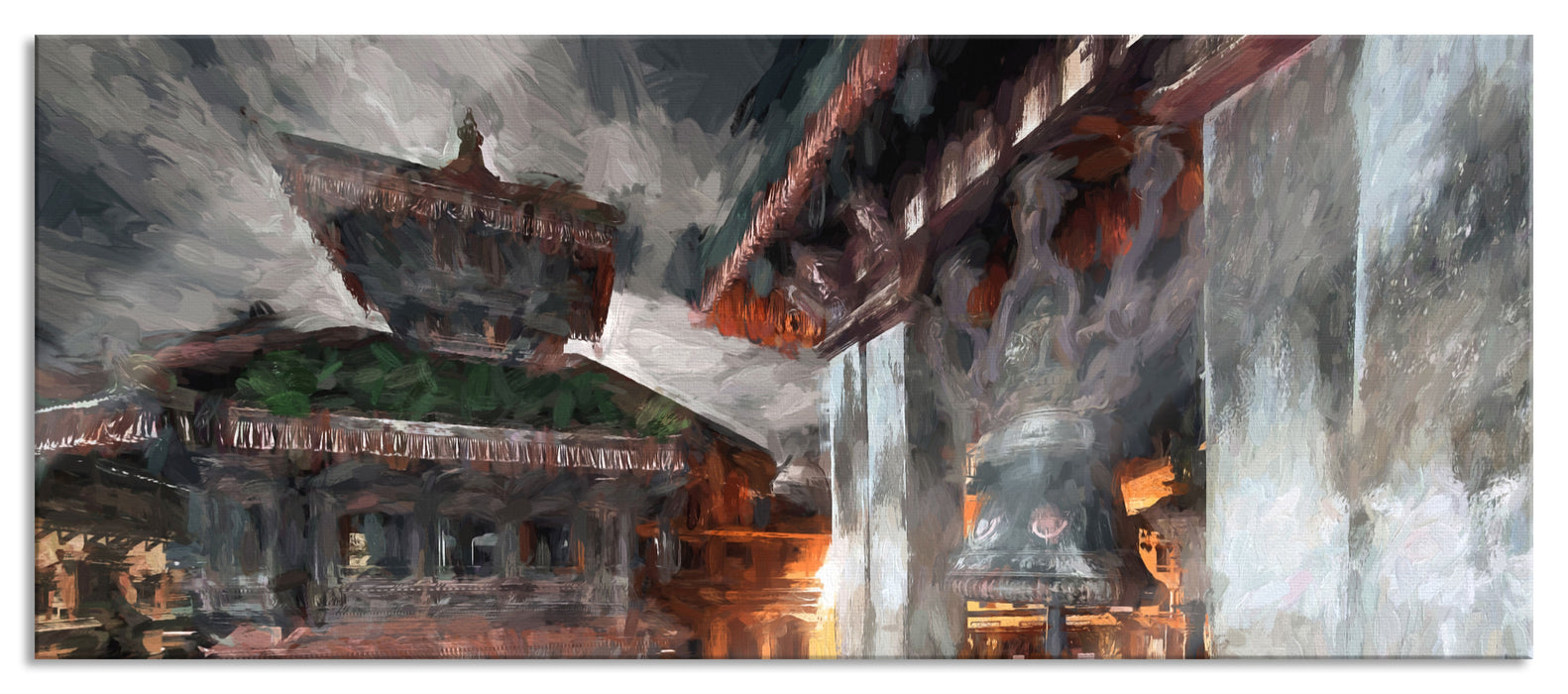alte Stadt in Nepal, Glasbild Panorama