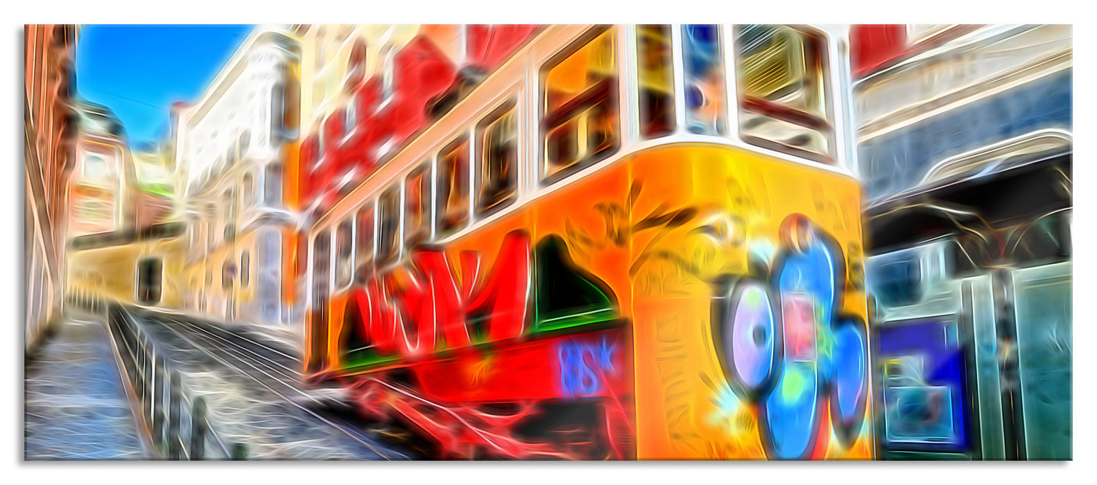 Pixxprint Straßenbahn in Portugal, Glasbild Panorama