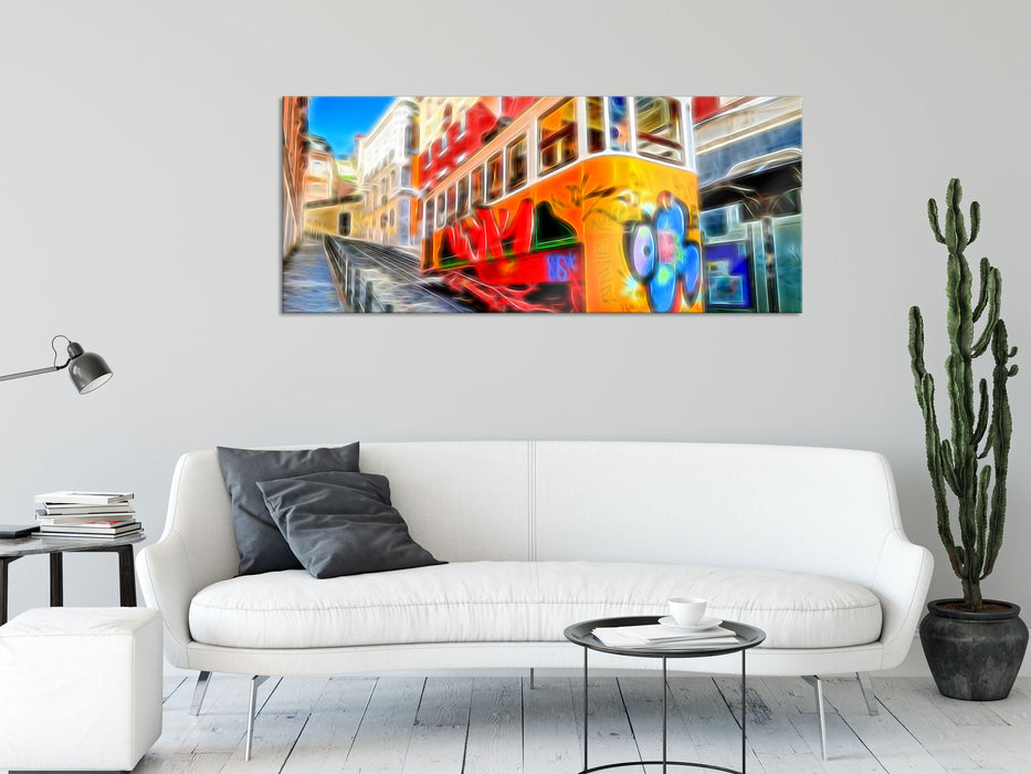 Straßenbahn in Portugal, Glasbild Panorama
