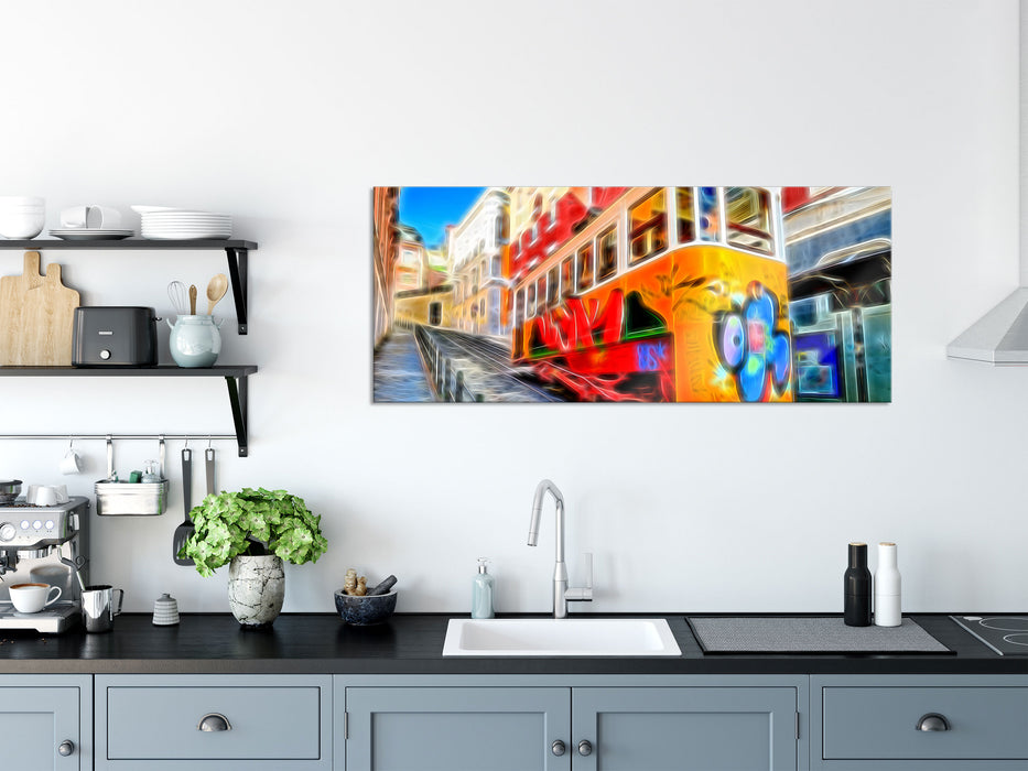 Straßenbahn in Portugal, Glasbild Panorama