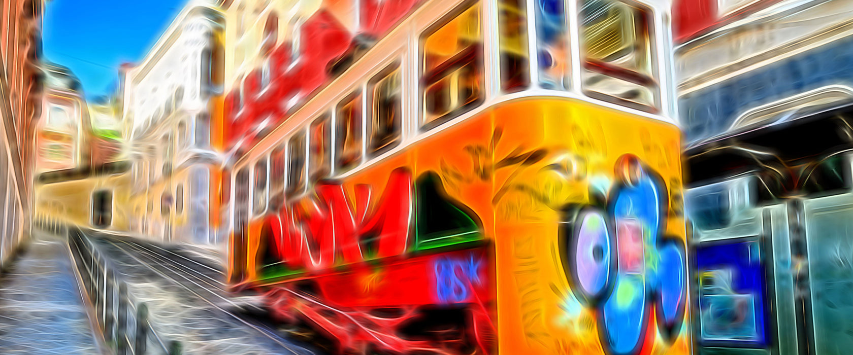 Straßenbahn in Portugal, Glasbild Panorama