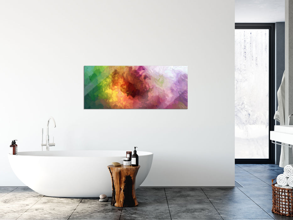 abstrakte bunte Wasserfarben, Glasbild Panorama