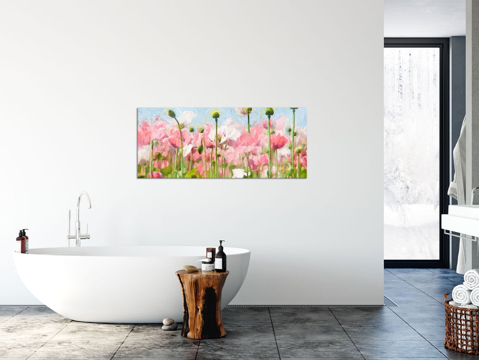 Blumenwiese Mohnblumen, Glasbild Panorama