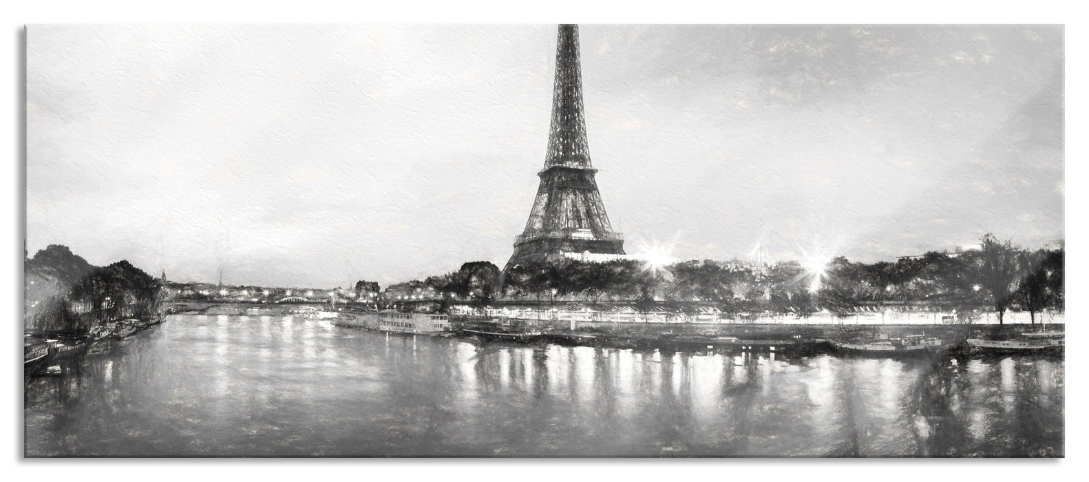 Pixxprint Eifelturm Paris bei Nacht, Glasbild Panorama