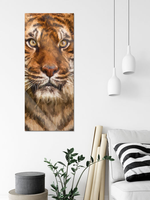 Aufmerksamer Tiger, Glasbild Panorama