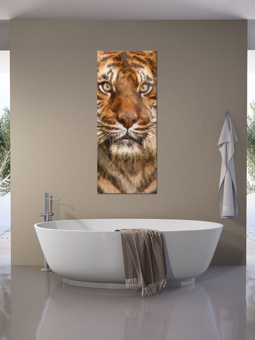 Aufmerksamer Tiger, Glasbild Panorama