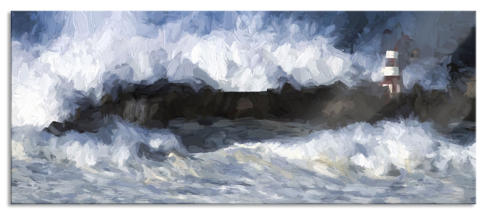 Pixxprint Tobendes Meer mit Leuchtturm, Glasbild Panorama