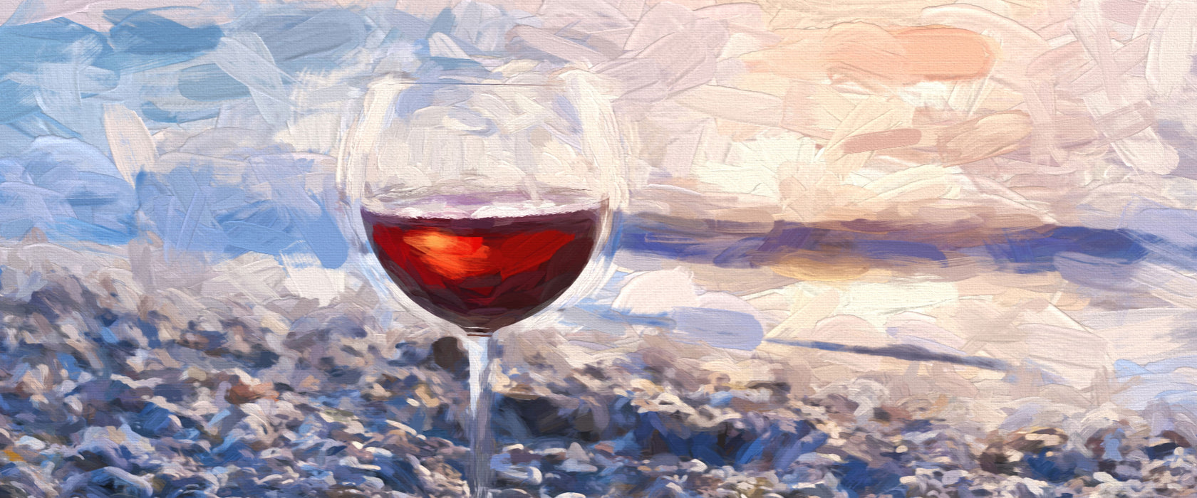 Weinglas am Strand, Glasbild Panorama