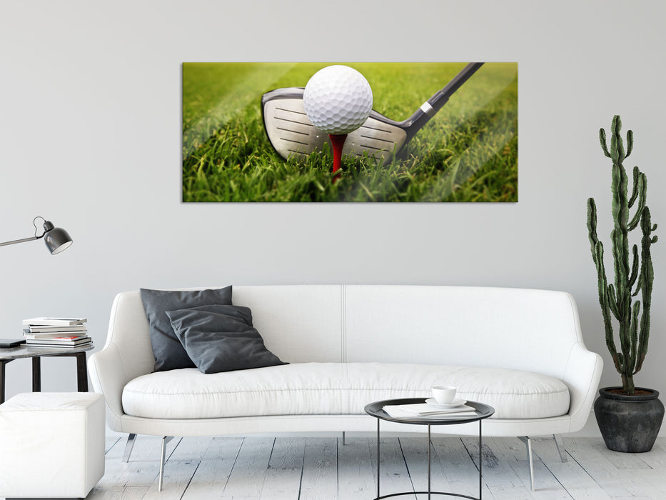 Golf Abschlag, Glasbild Panorama