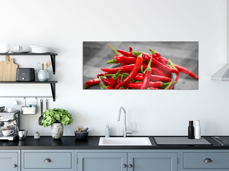 Scharfe Chilishoten, Glasbild Panorama