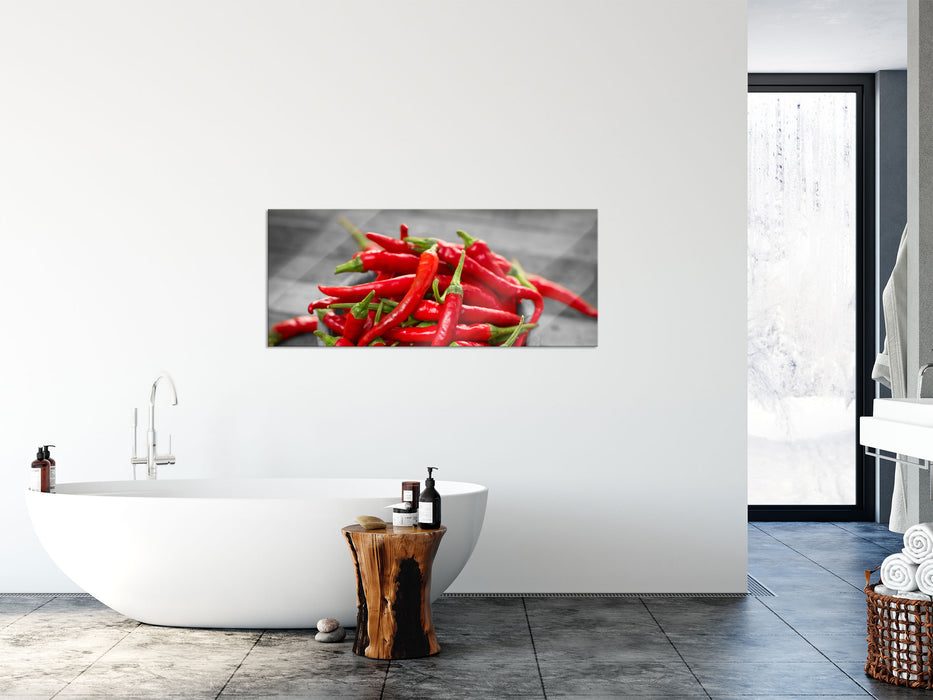 Scharfe Chilishoten, Glasbild Panorama